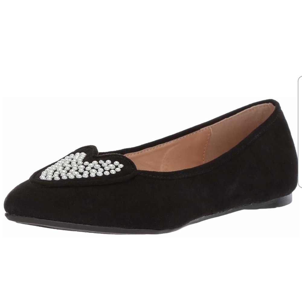 Black flats with pearl heart detail